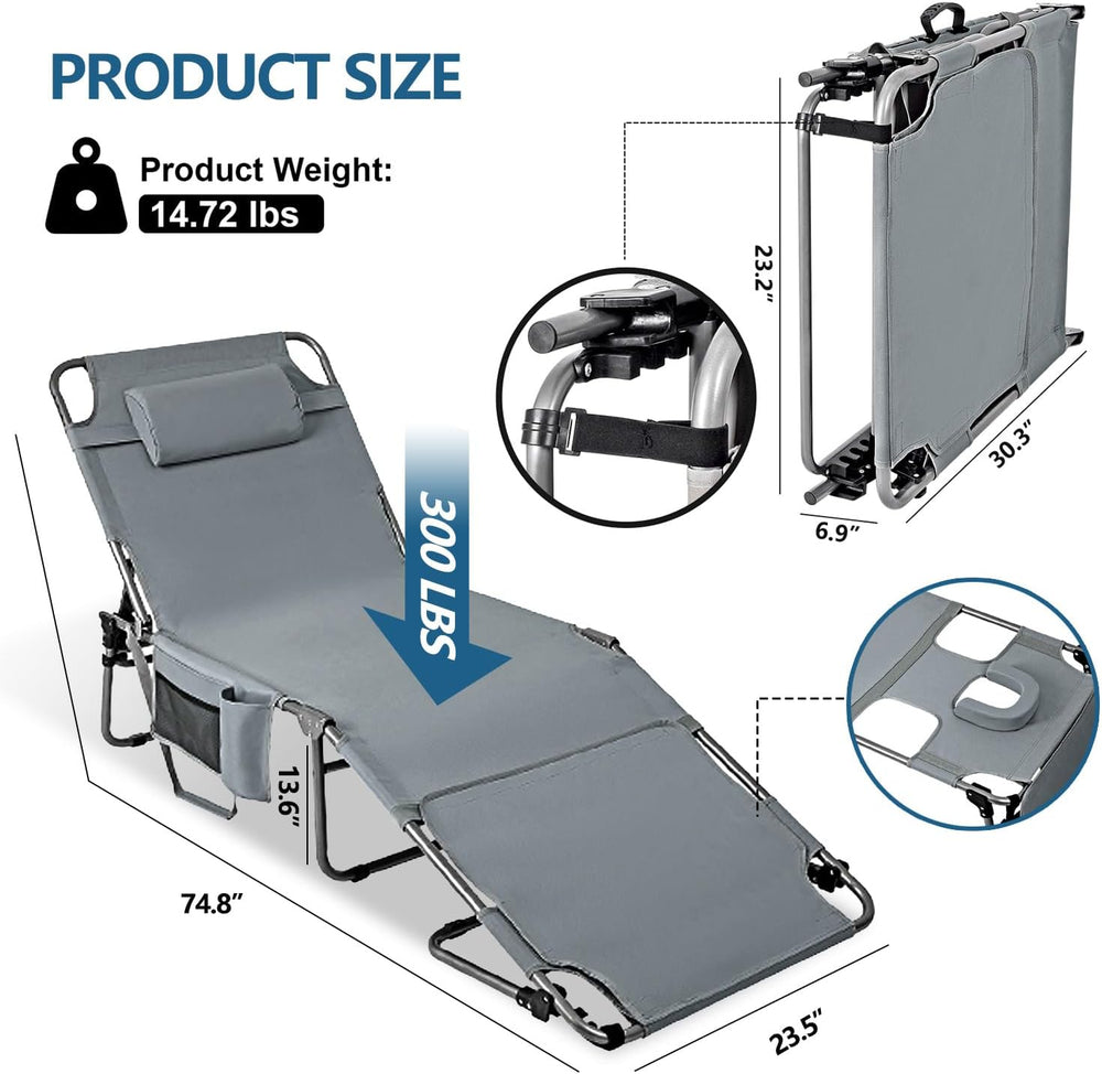Tanning Chair with Face Hole, Adjustable Folding Chaise Lounge Chairs for Out...
