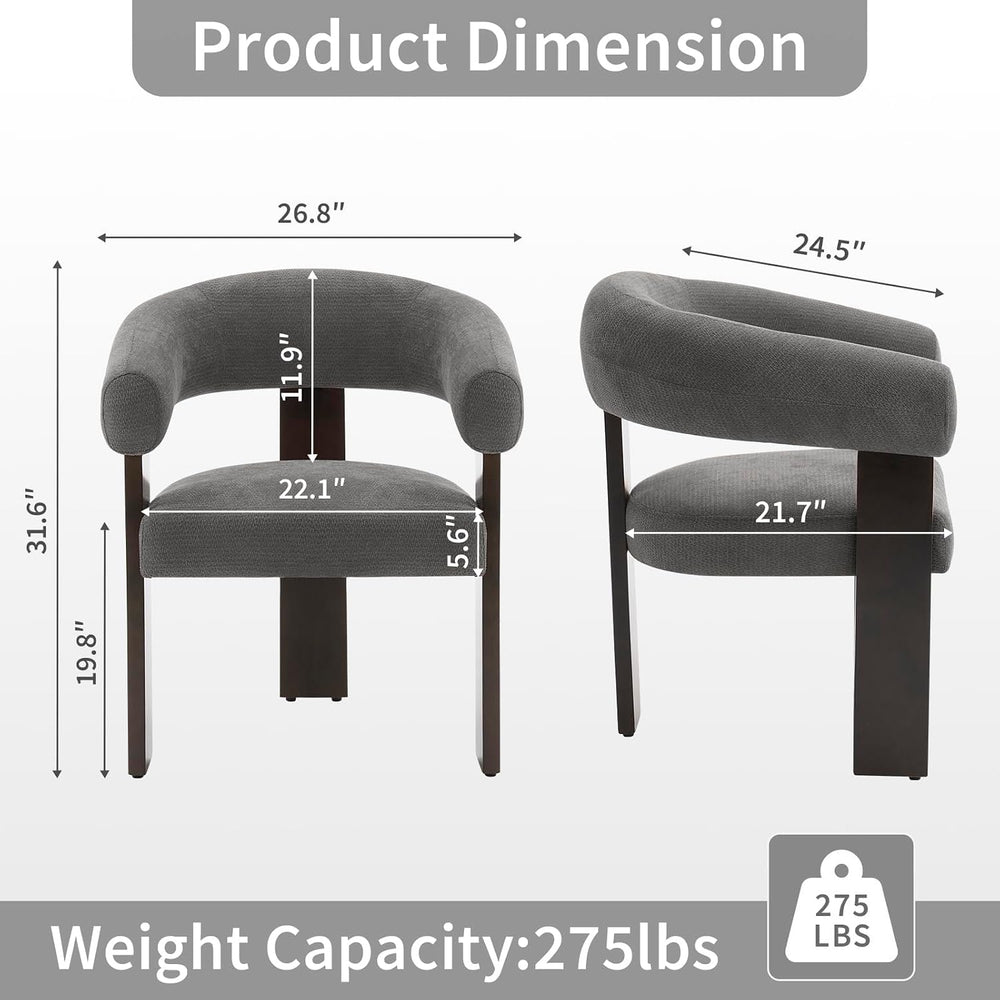 Modern Accent Chair, Barrel Armchair, U-Shaped Backrest, Grey