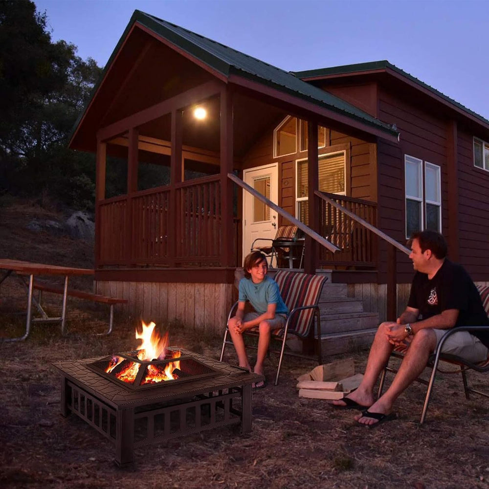 32'' Fire Pit Wood Burning Firepit Metal Square Outdoor Fire Pit Stee...