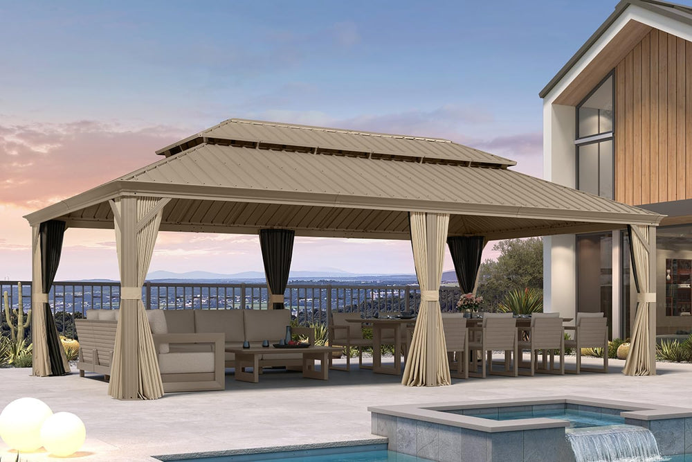 PURPLE LEAF Outdoor Hardtop Gazebo 14' x 24' Champagne Drainage System