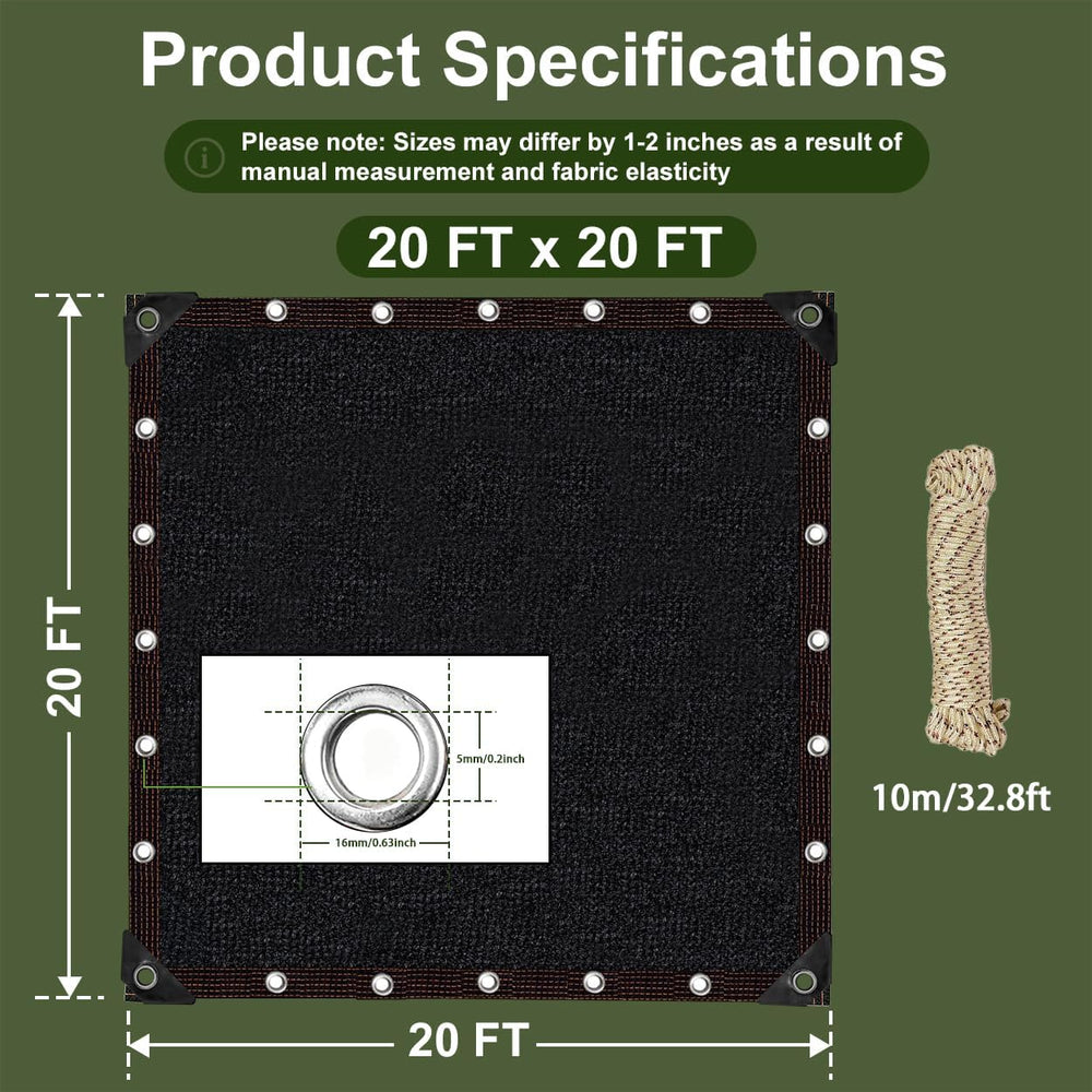Shade Cloth for Garden, 90% Shade Tarp with Grommets, 20x20FT