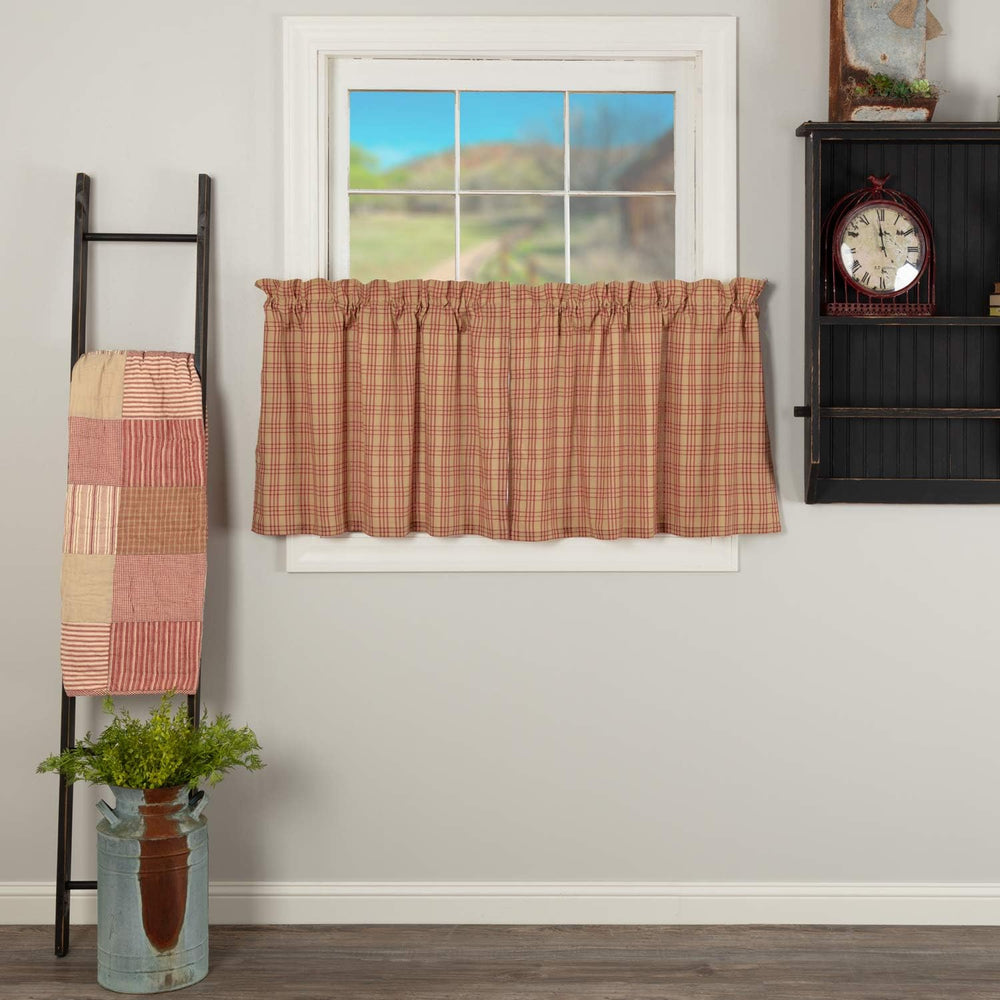 VHC Brands Sawyer Mill Plaid Cotton Farmhouse Kitchen Curtains Rod Pocket Han...