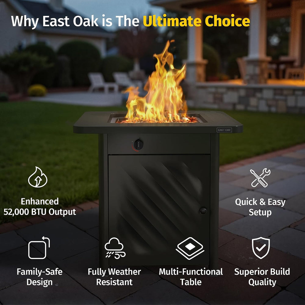 East Oak 28in Gas Fire Pit Table Outdoor, 52,000 BTU
