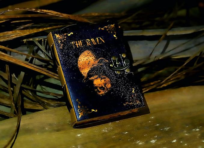 Leather Gothic Journal Magical Raven Skull Spiral Notebook Mystery Crow Journ...