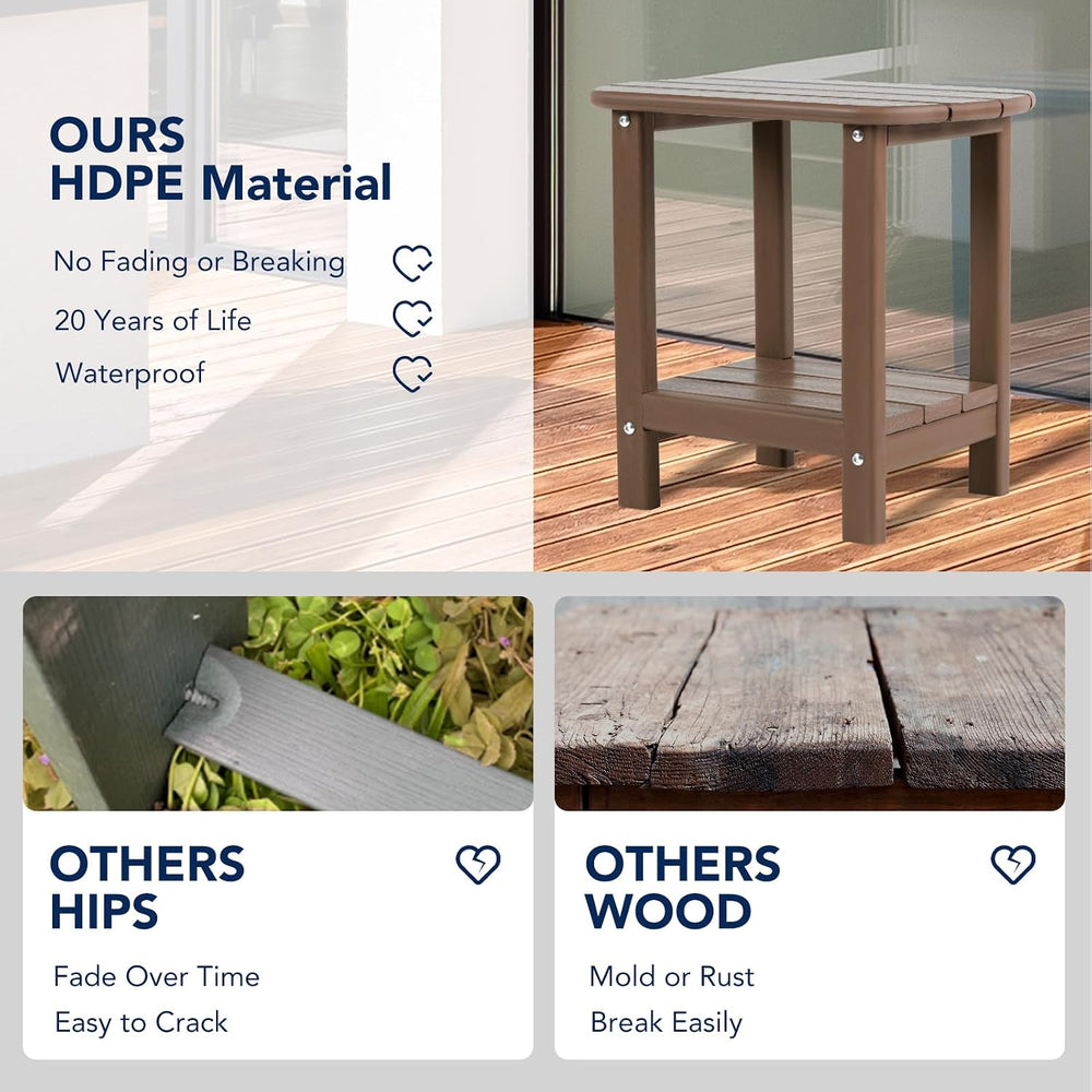 nalone Adirondack Side Table 16.5" Outdoor Side Table HDPE Plastic Doubl...
