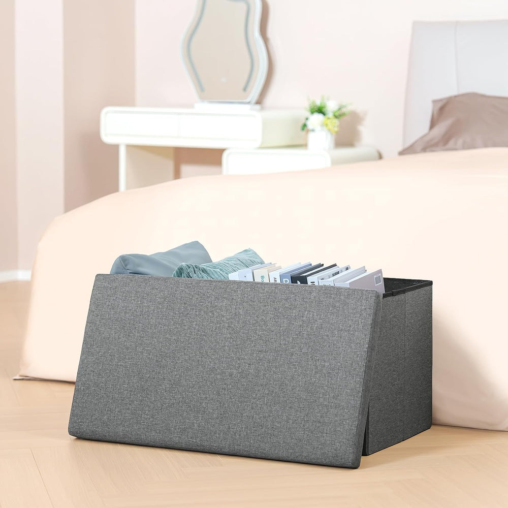 PINPLUS Folding Storage Ottoman Bench with Lid Tray, 30 inches Ottoman Coffee...