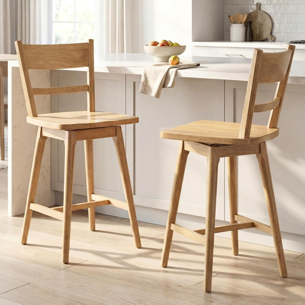 Ya-Home Swivel Counter Stools Set of 2, 24.5" Solid Wood Bar Stools with...