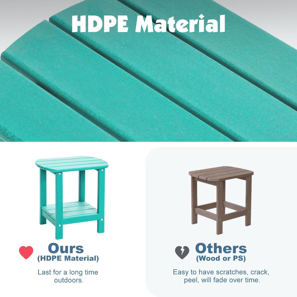 Adirondack Outdoor Side Table, 16.5” HDPE Small Patio Table with Storage Shel...