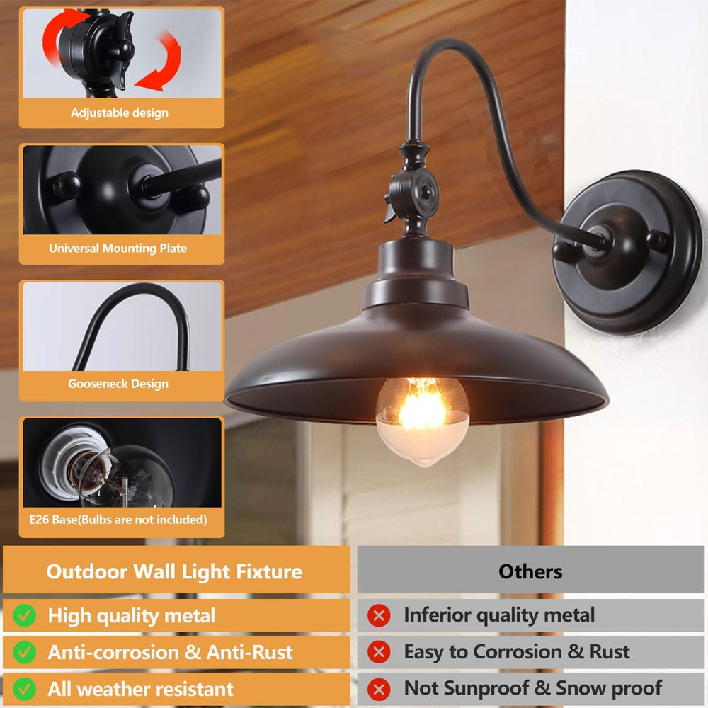 4-Pack Outdoor Wall Lights, Matte Black Farmhouse Gooseneck Barn Light 9.8 in...