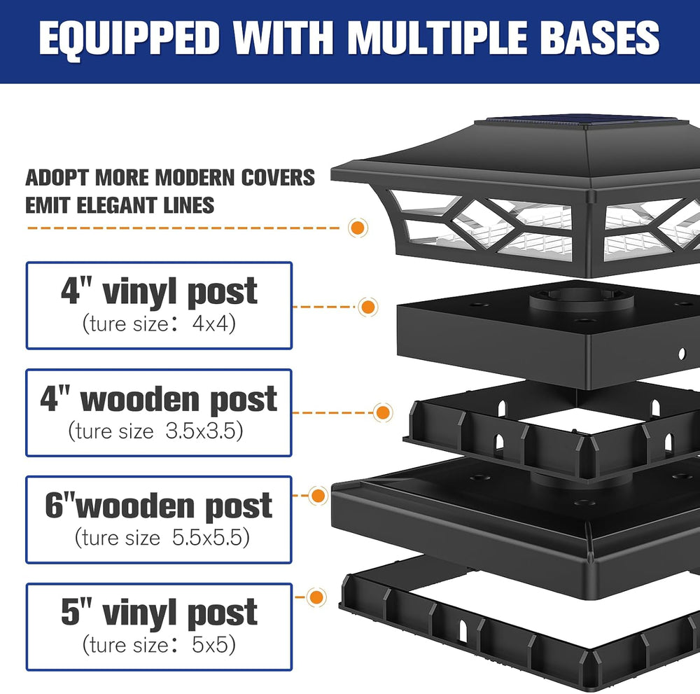 VOLISUN 6Pack Solar Post Cap Lights, 2 Color Modes Deck Lights, Black