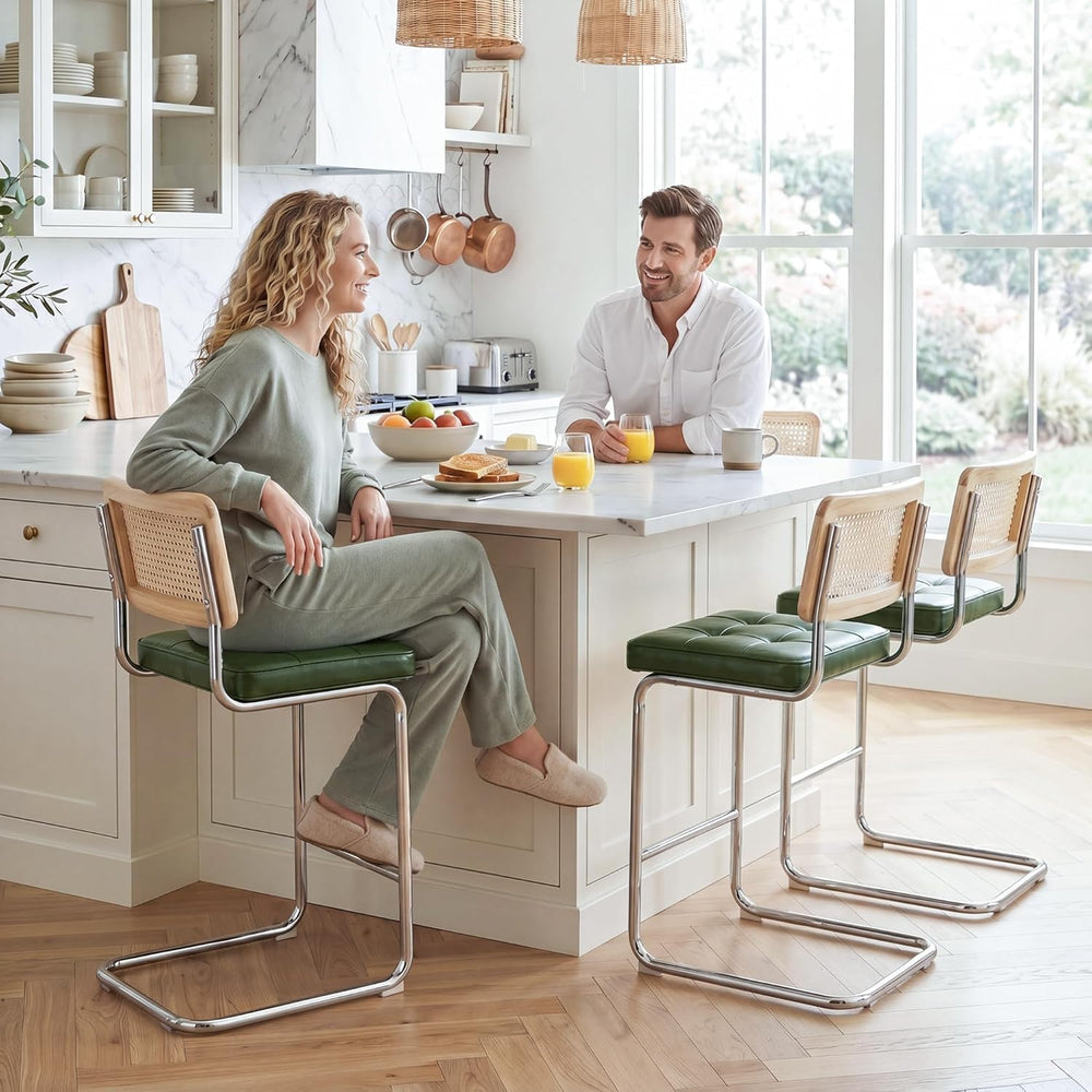 Zesthouse Natural Rattan Counter Stools Set of 2, 26" Modern Boho Barstools