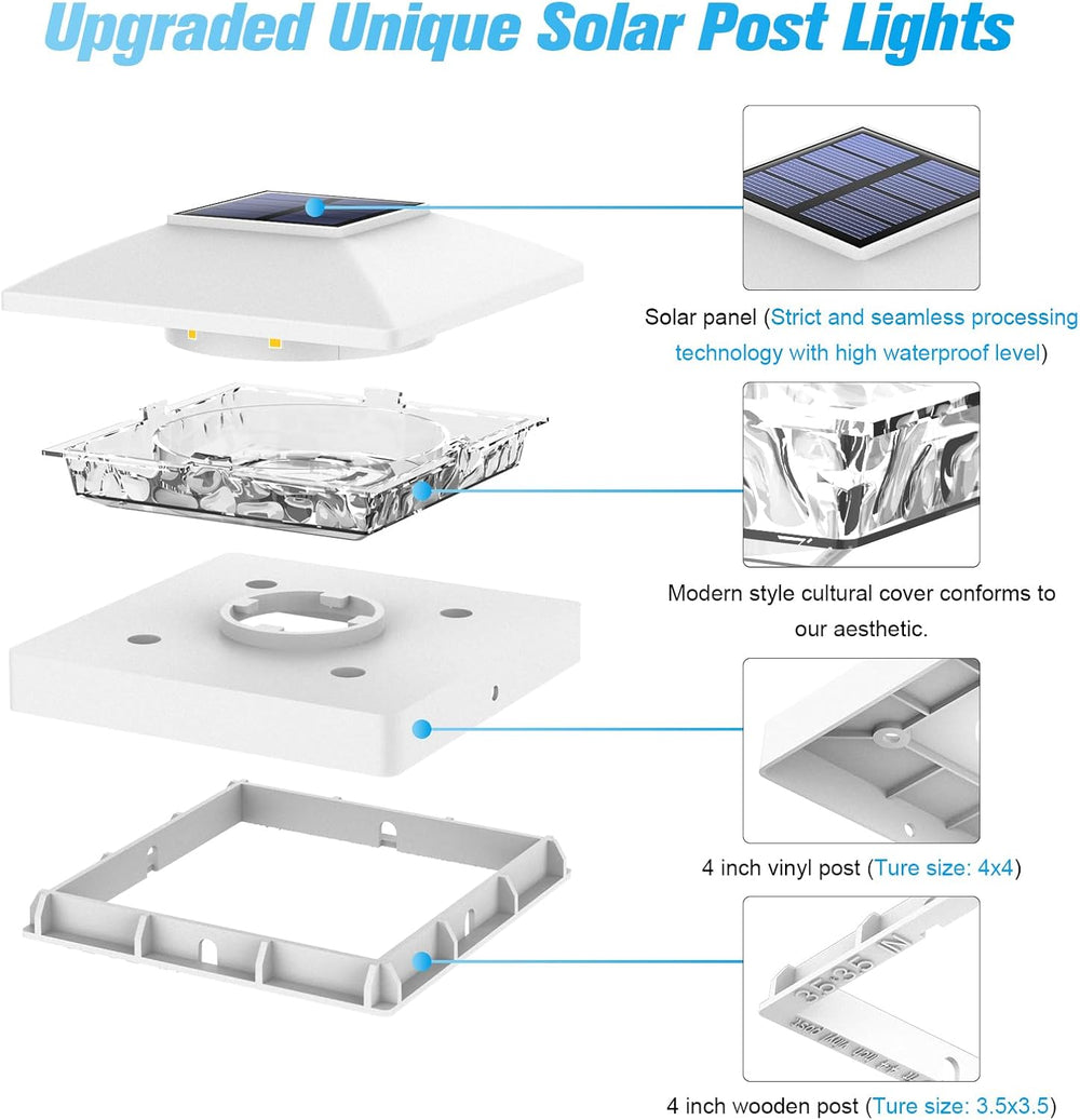 VOLISUN 4x4 Solar Post Cap Lights, 12 Pack White Waterproof Fence Lights