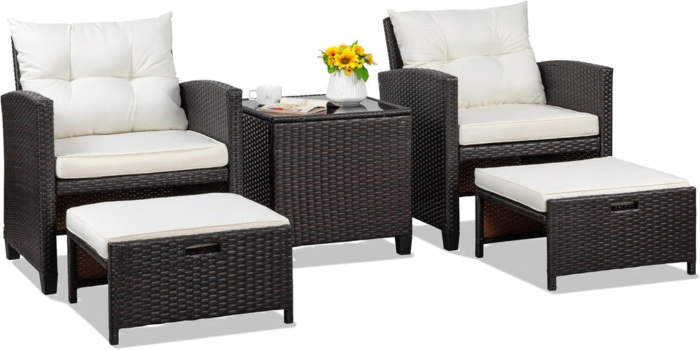 Shintenchi 5 Pieces Patio Furniture Set, Outdoor Wicker Patio Conversation Se...