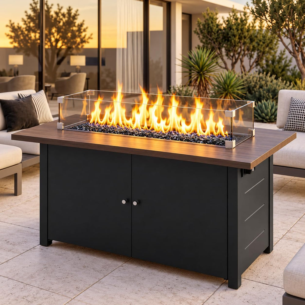 Lausaint Home Propane Fire Pit Table 43 Inch with Lid, 60,000 BTU Gas Fire Pi...