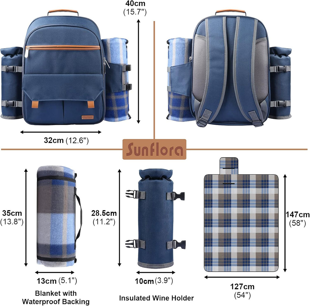 Sunflora Picnic Backpack for 2 Person Set Pack with Insulated Waterproof Pouc...