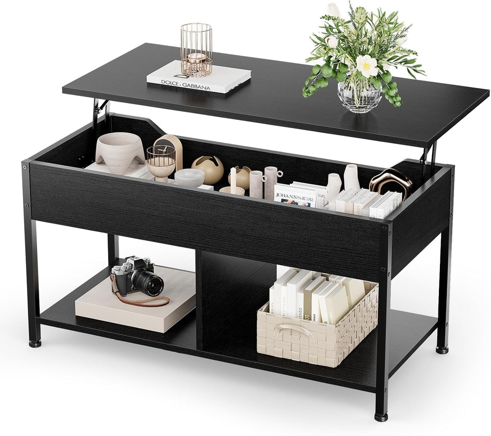 OLIXIS Lift Top Coffee Table, Wood Coffee Table for Living Room Home Black