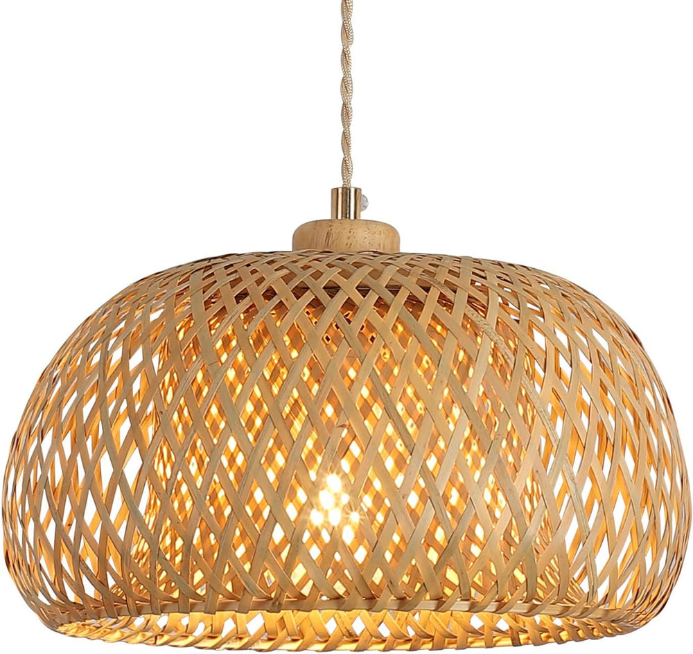Bamboo Pendant Light Fixture One-Light Adjustable Boho Basket Handmade Woven ...