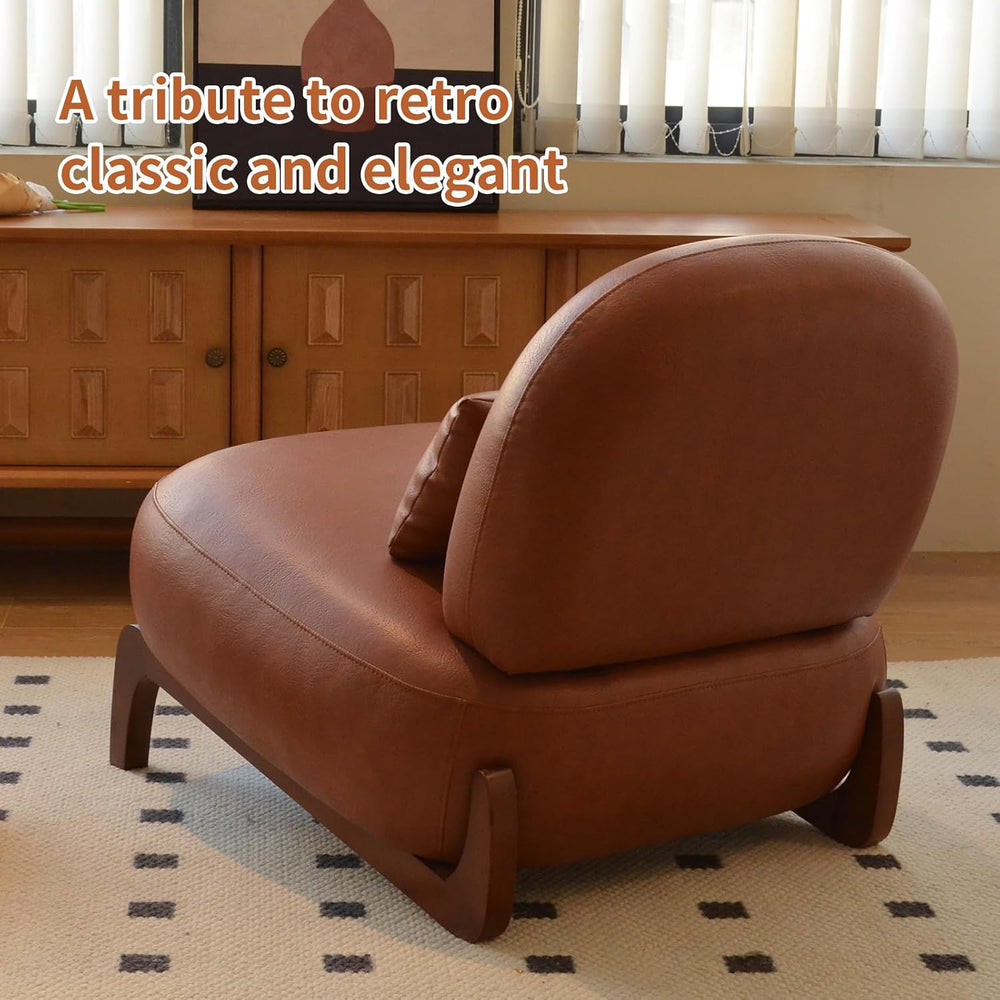 KEIKI Accent Chair with Solid Wood Legs, Faux Leather Single Seat Sofa for Li...
