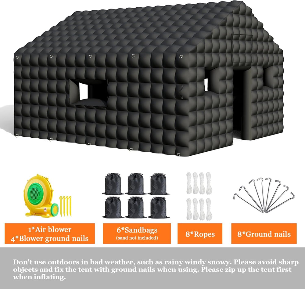 Inflatable Nightclub 20x16.8x12 Ft, Large Black Inflatable Club Tent with 2 D...
