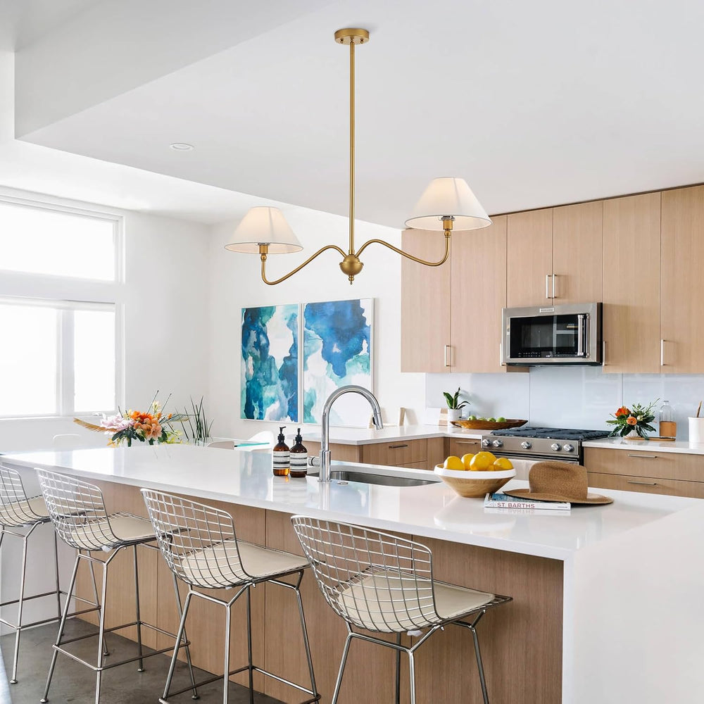 Modern Gold Linear Chandelier for Kitchen Island, 2-Light Linear Light Fixtur...