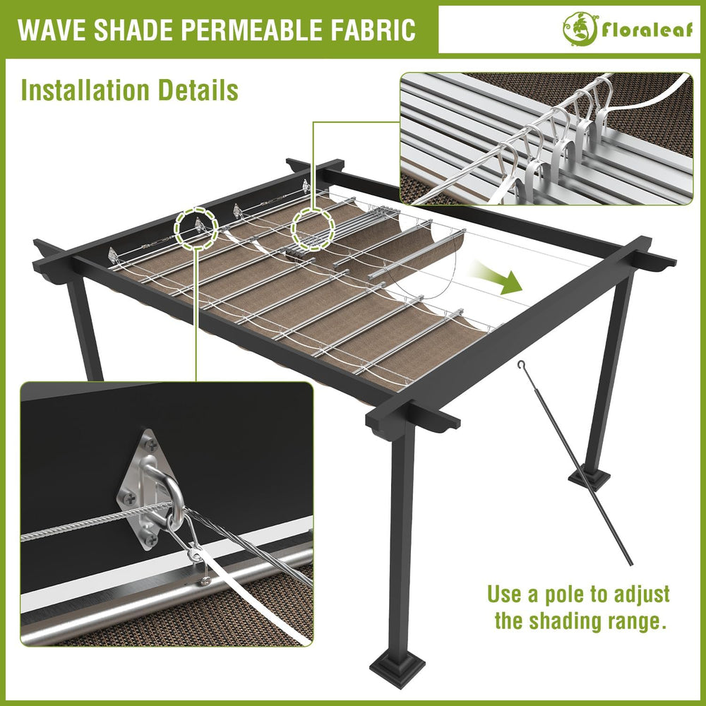 4' × 16' Pergola Shade Cover Retractable Pergola Replacement Canopy S...