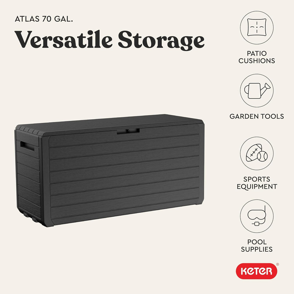 Keter Atlas 70 Gal Outdoor Storage Box for Patio and Pool Accessories
