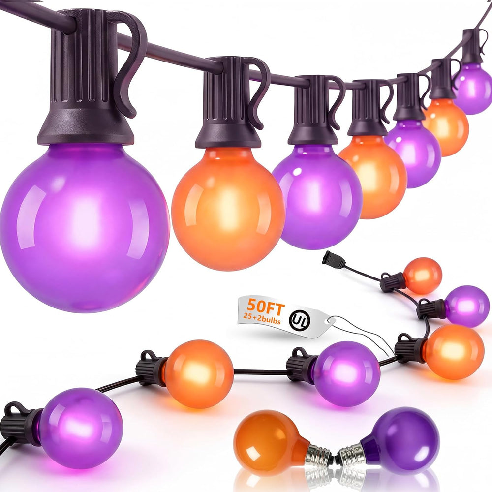 50FT G40 Halloween Orange and Purple Globe String Lights Outdoor Waterproof