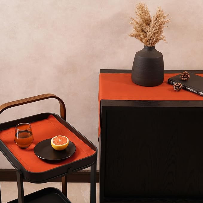 Pumpkin Table Runner 120 Inch–Cotton Linen Hemstitch Farmhouse Table Runner 1...
