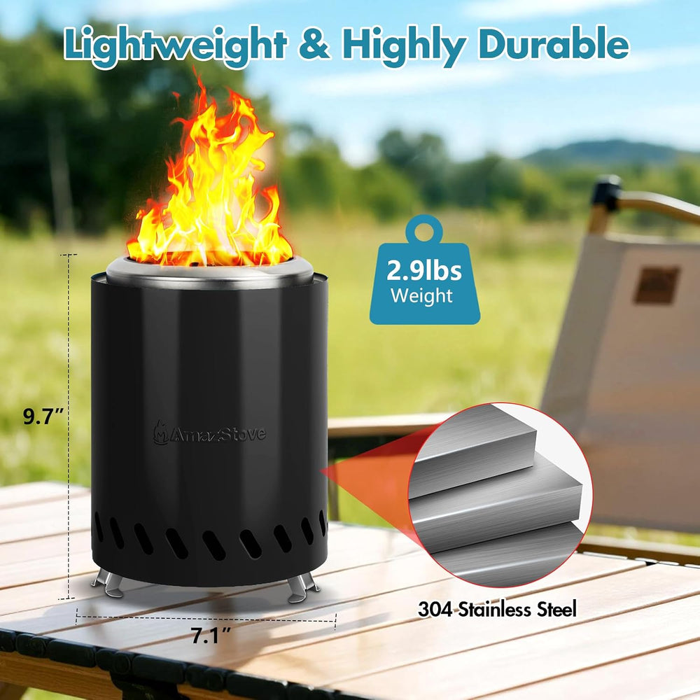 9.7 x 7.1 Inch Tabletop Fire Pit by AmazStove, Low Smoke Camping Stove for Ou...
