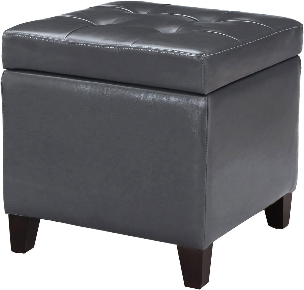 Adeco Bonded Leather Square Tufted Cubic Cube Storage Footstool, 18" Inc...
