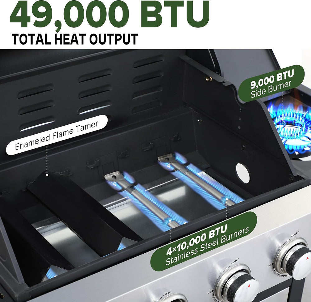 4-Burner Propane Gas Grill and Griddle Combo with Side Burner