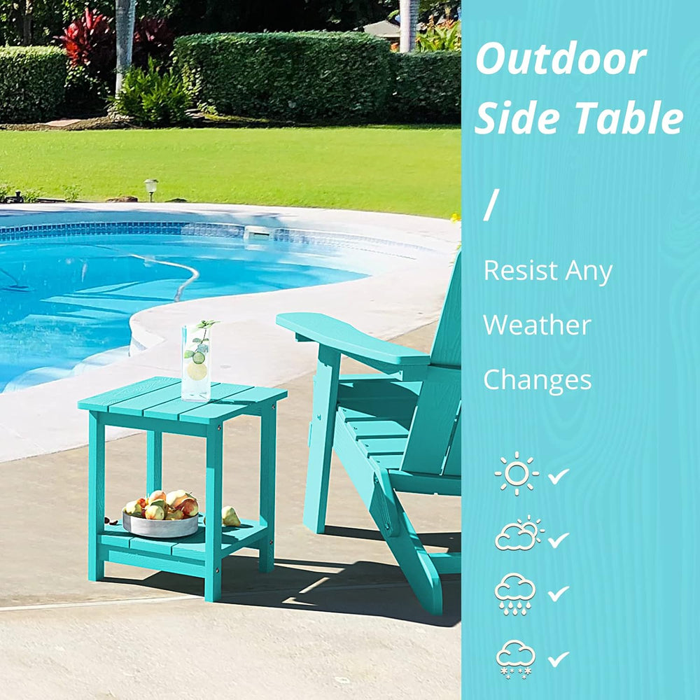 LUE BONA Adirondack Outdoor Side Table, 2-Tier Aruba Blue HDPS Patio End Tabl...