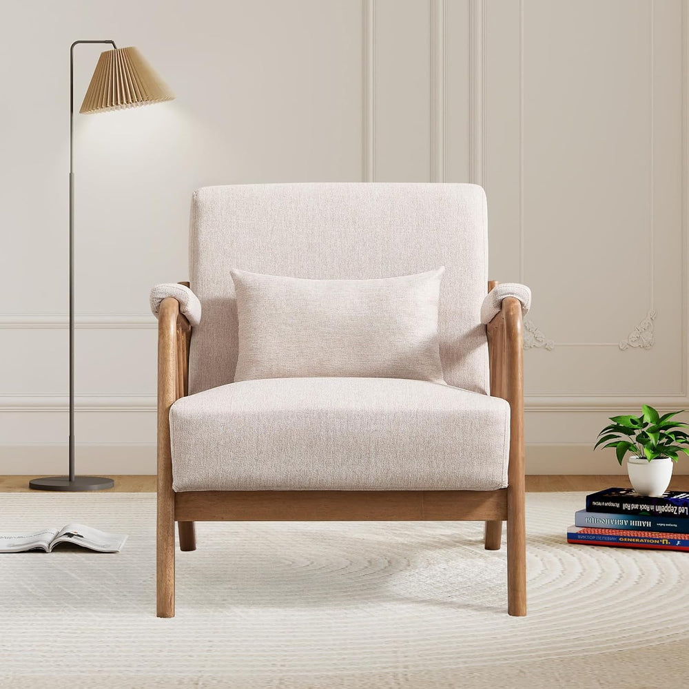 IOMOR Mid Century Modern Accent Chair with Solid Wood Frame Linen Fabric, Uph...