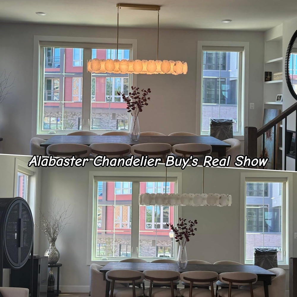 Alabaster Chandelier, 58 Inch Modern Rectangular Chandelier for Dining Room, ...