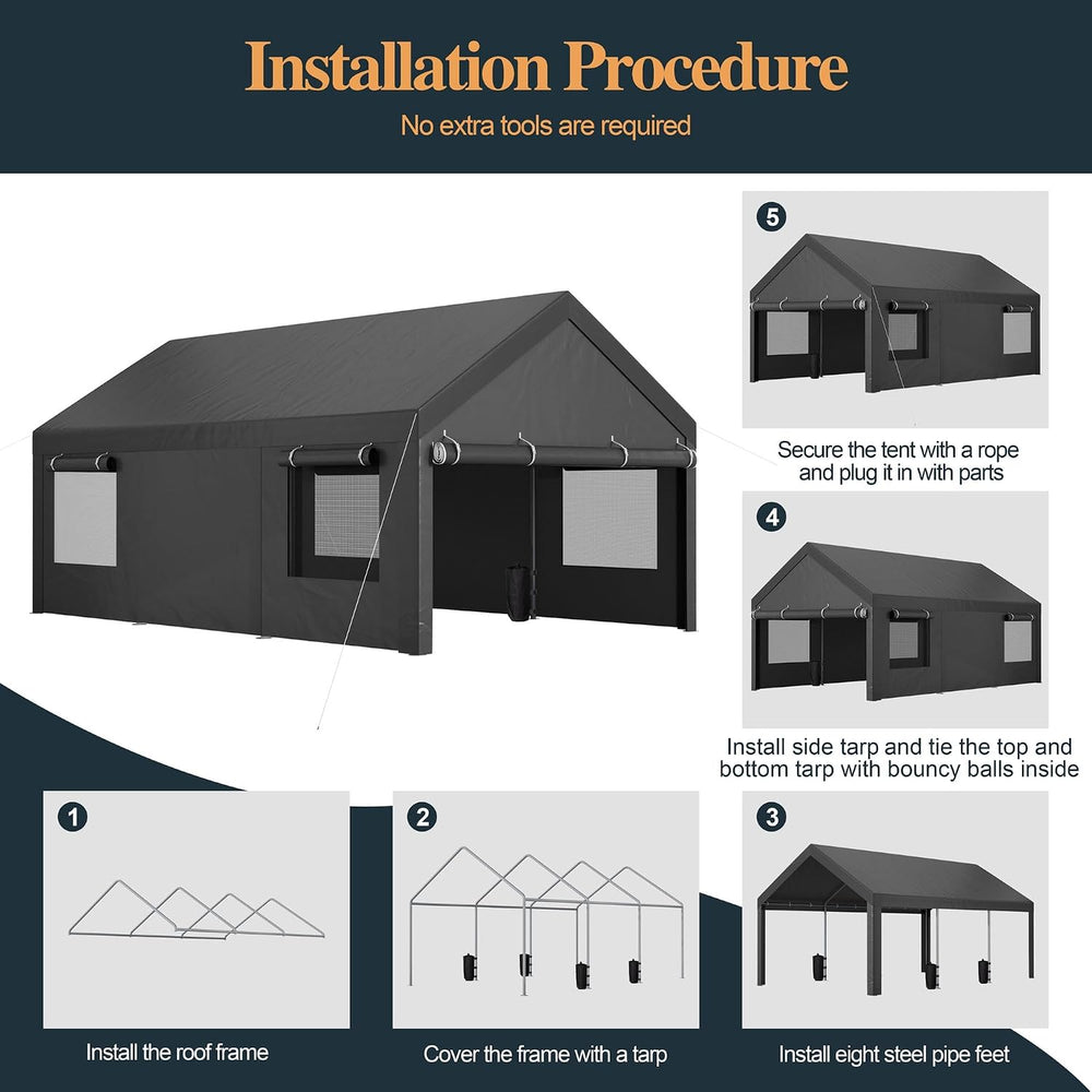 Shintenchi 12x20 FT Heavy-Duty Design Carport,Portable Garage Canopy,Carport ...