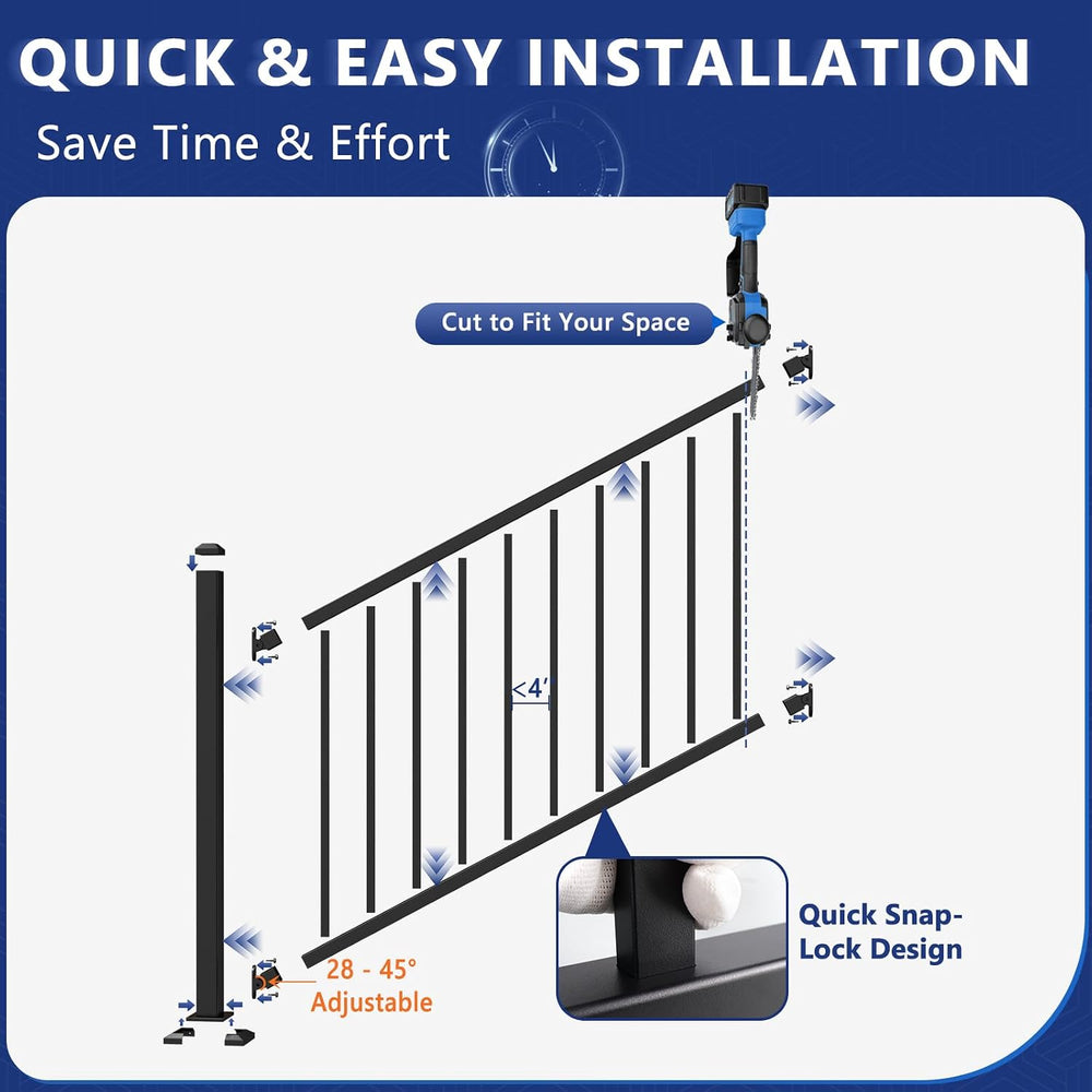 36 in. H x 4 ft. W Modular Aluminum Stair Railing Kits with Post