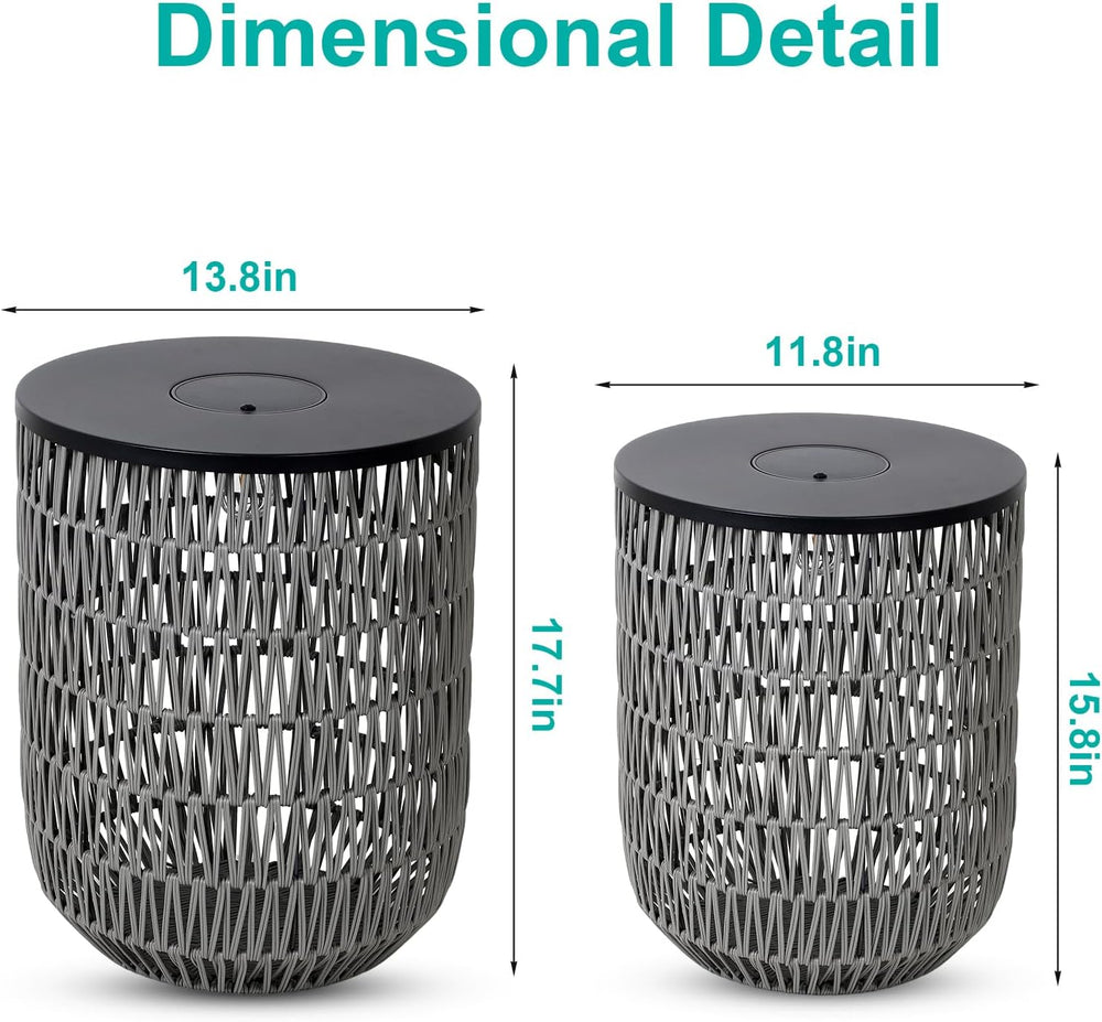 HMVPL Solar Patio Side Table Set of 2 with Dimmable Light, Round Outdoor Side...