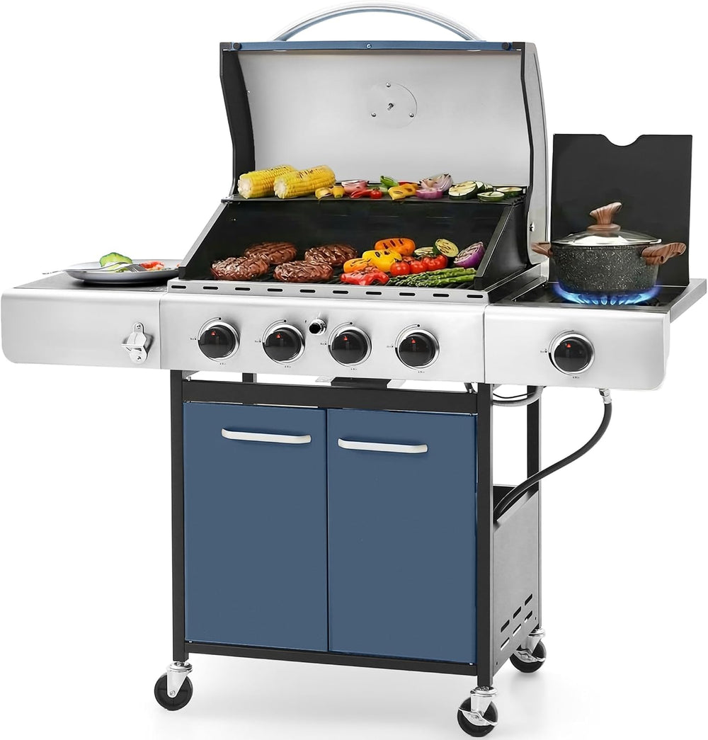 Sophia & William 4 Burner Propane Gas BBQ Grill with Side Burner,Blue