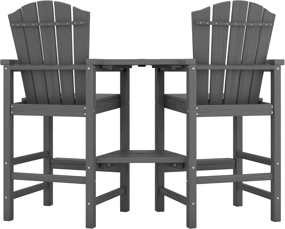 KINGYES Tall Adirondack Chair Set of 2 with Double Connecting Trays, Gray