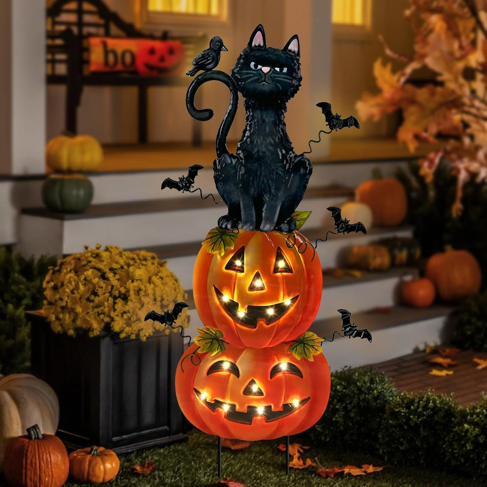 Outdoor Halloween Decorations,Metal Black Cat & Jack'O Lighted Timer ...