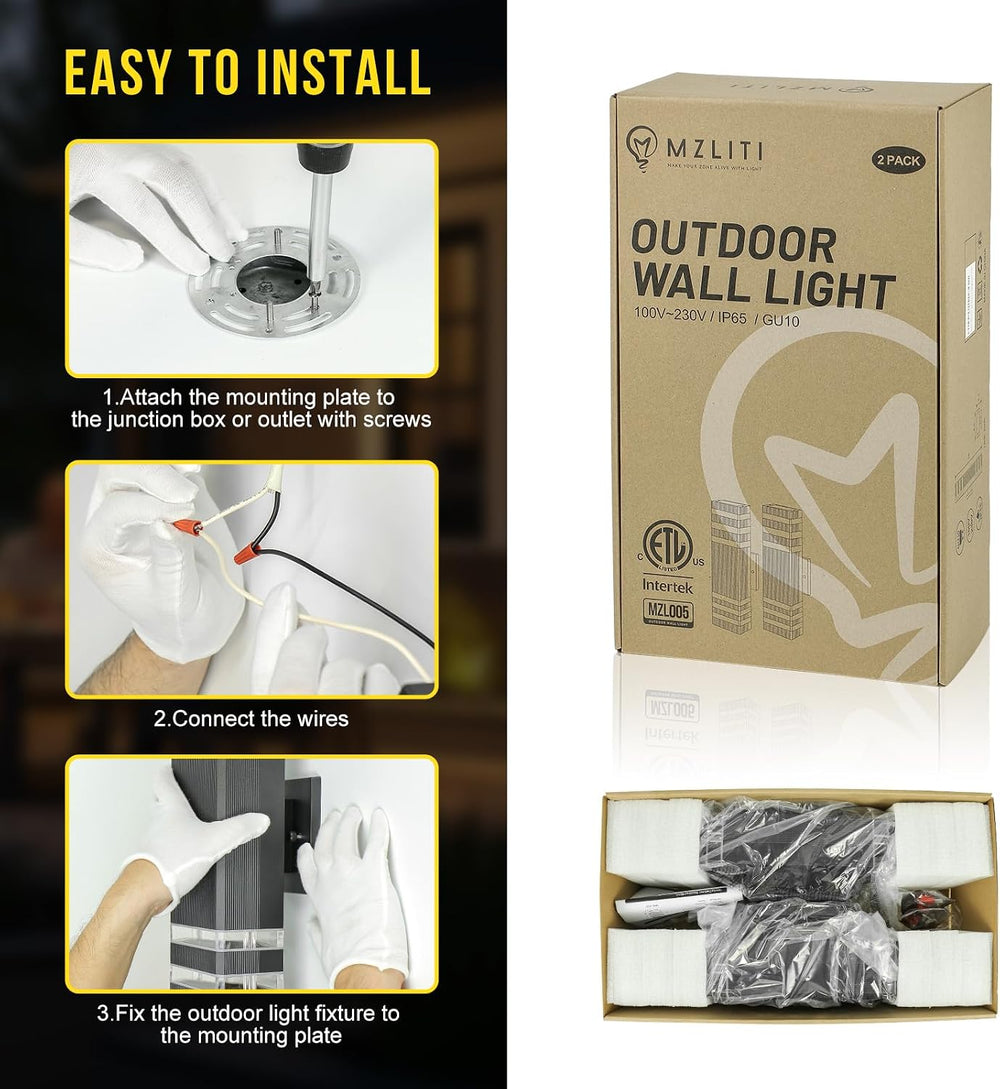 Outdoor Wall Light Fixtures, Up and Down Exterior Lighting Fixtures, Black Wa...