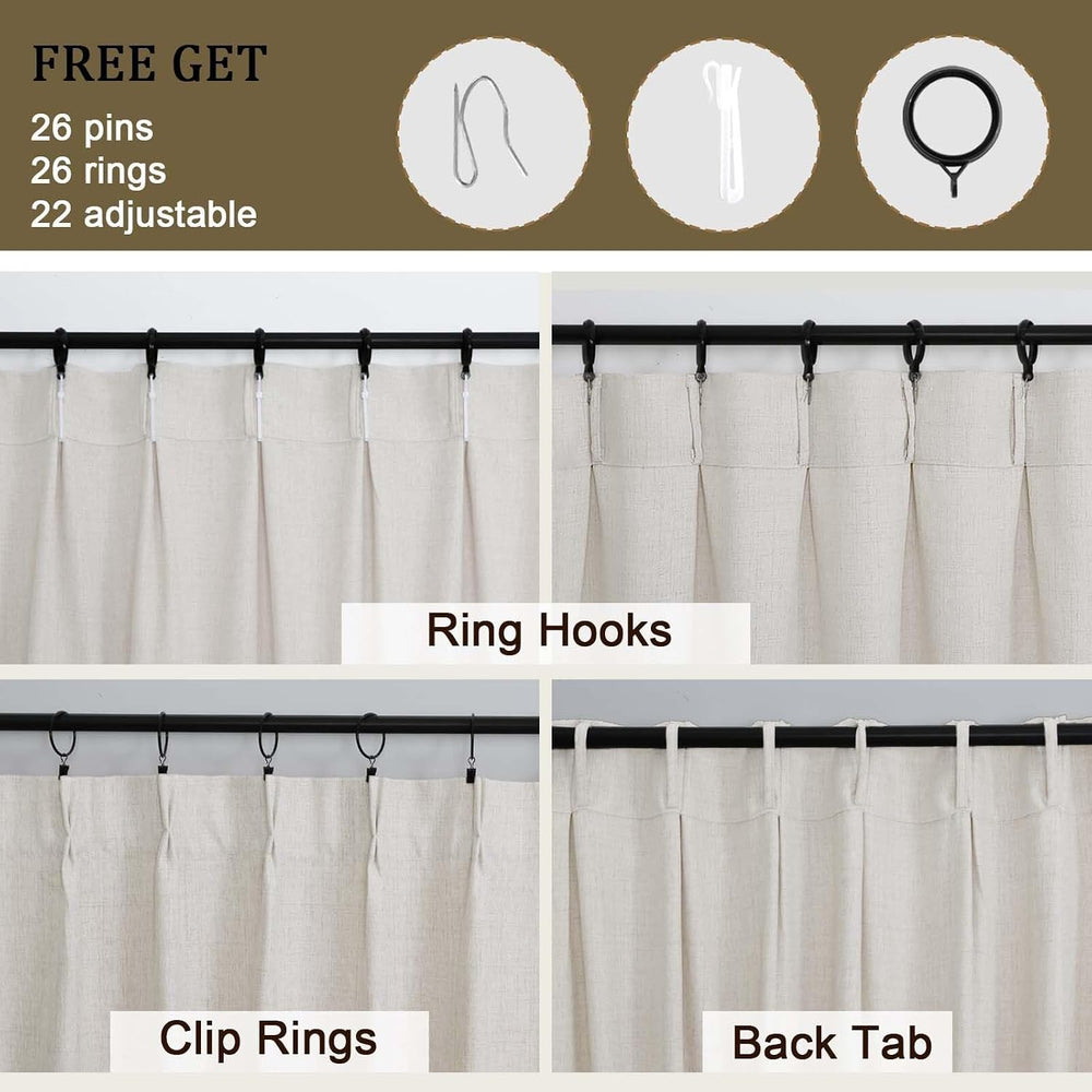 Extra Wide Natural Pinch Pleated Curtains 90 Inches Long 2 Panels Set, Light ...