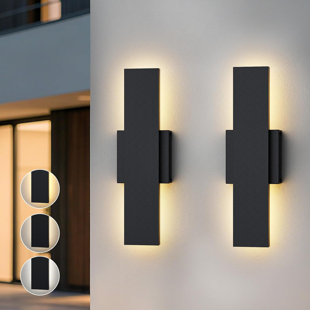 2 Pack LED Modern Outdoor Wall Lights Dimmable 3-Color Temperature 15.7in Ext...
