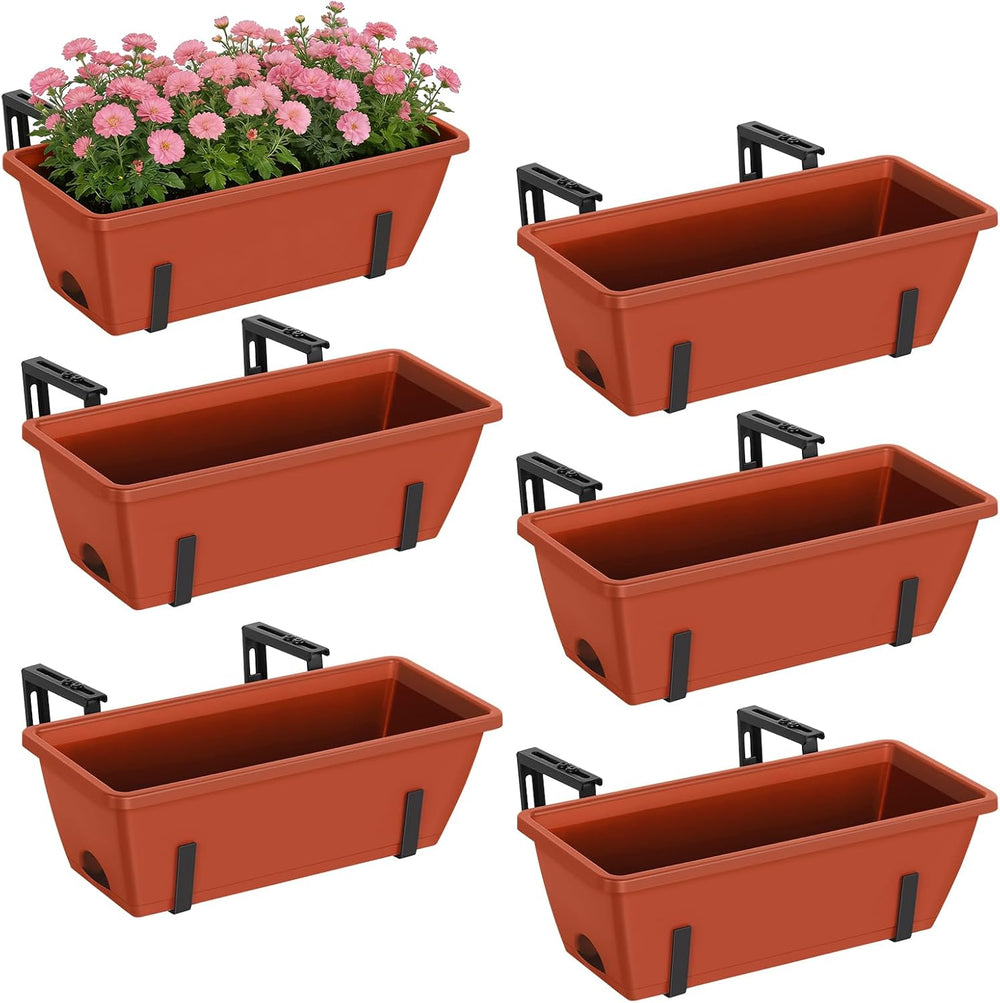 CADUKE 6 PCS Railing Planter Boxes Red Window Planter Boxes with Bracket