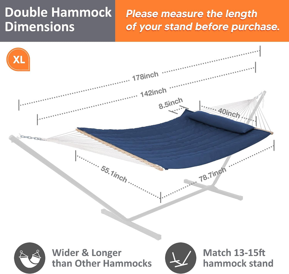 SUNCREAT Hammocks Outdoor Double Hammock with Hardwood Spreader Bar, 475 lbs ...