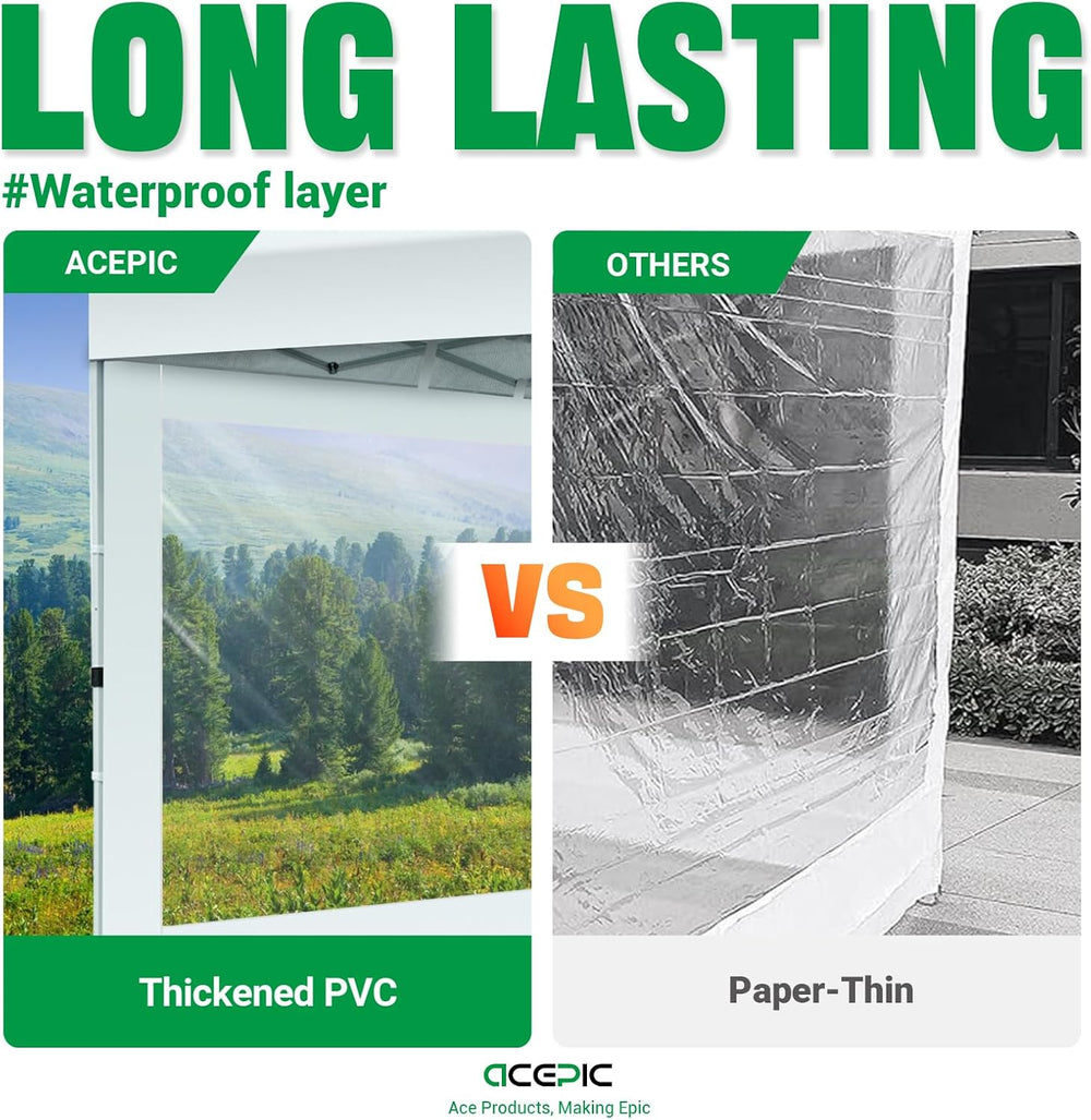 ACEPIC 10x10ft Clear Sidewalls for Canopy,Black(3PCS, No Frame or Top)
