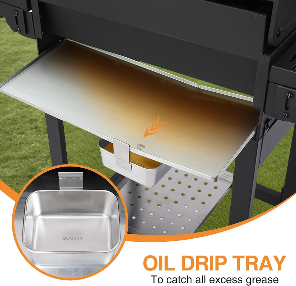 Propane Gas Grill with Folding Side Tables, 3-Burner Gas Grill with Cast Iron...