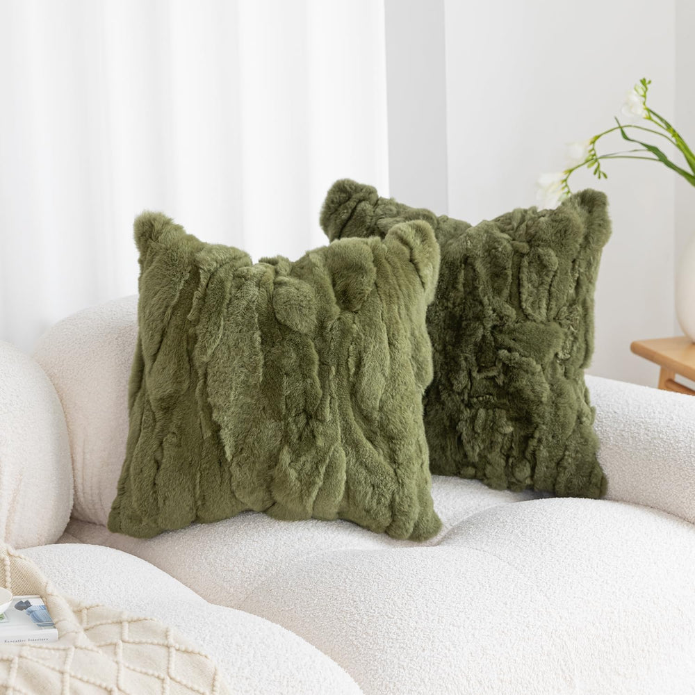 MOOX Rabbit Fur Throw Pillow Covers Decorative Fluffy Soft Fuzzy Plush Luxury...