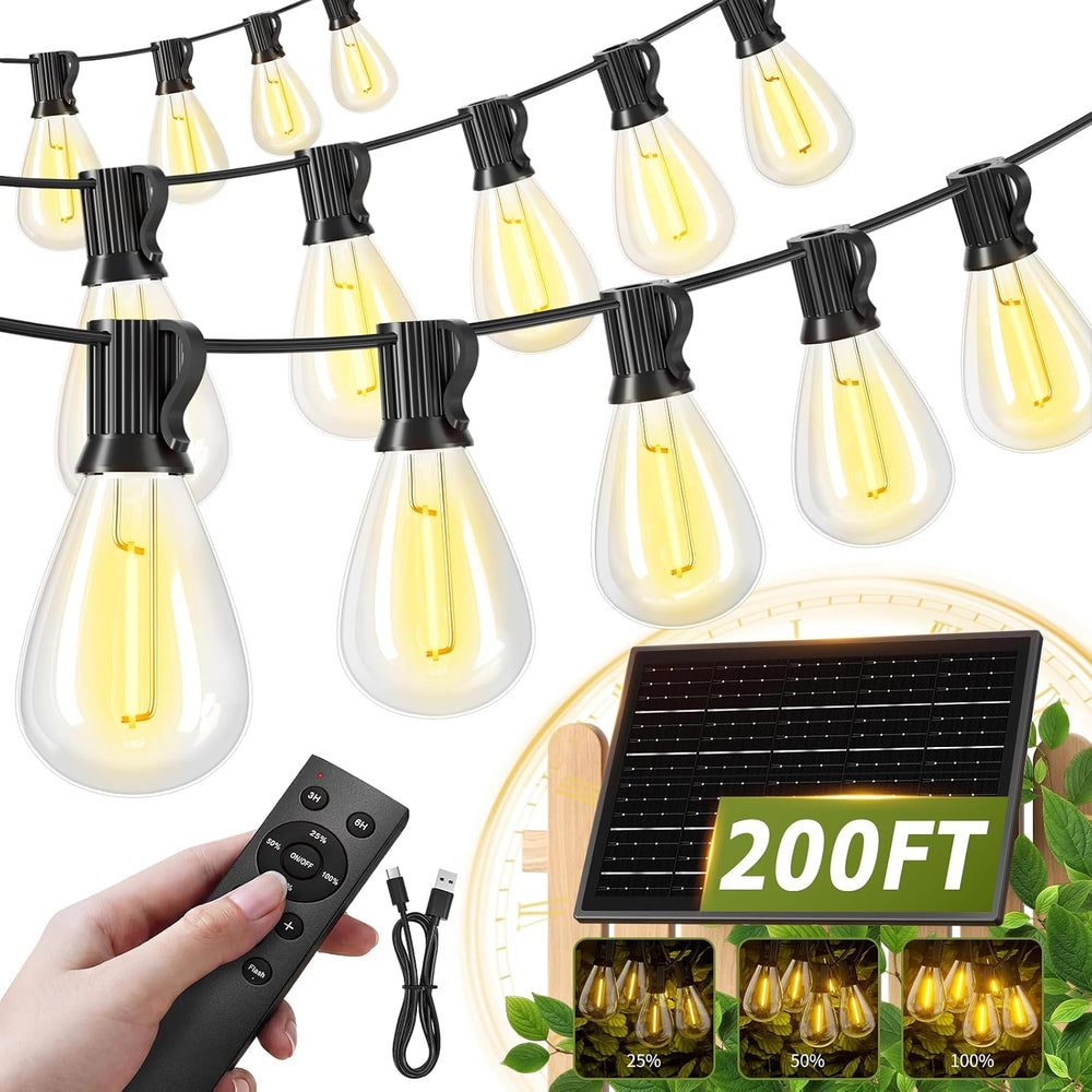 200FT Solar String Lights Outdoor Waterproof 72+2 LED Bulbs, Solar Powered wi...