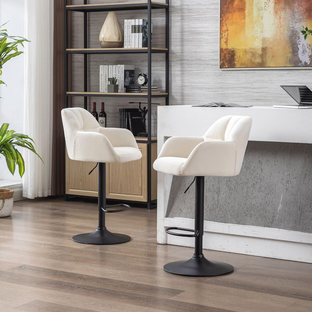 ROCITY Swivel Bar Stools Set of 2, Adjustable Height, Beige Velvet Fabric